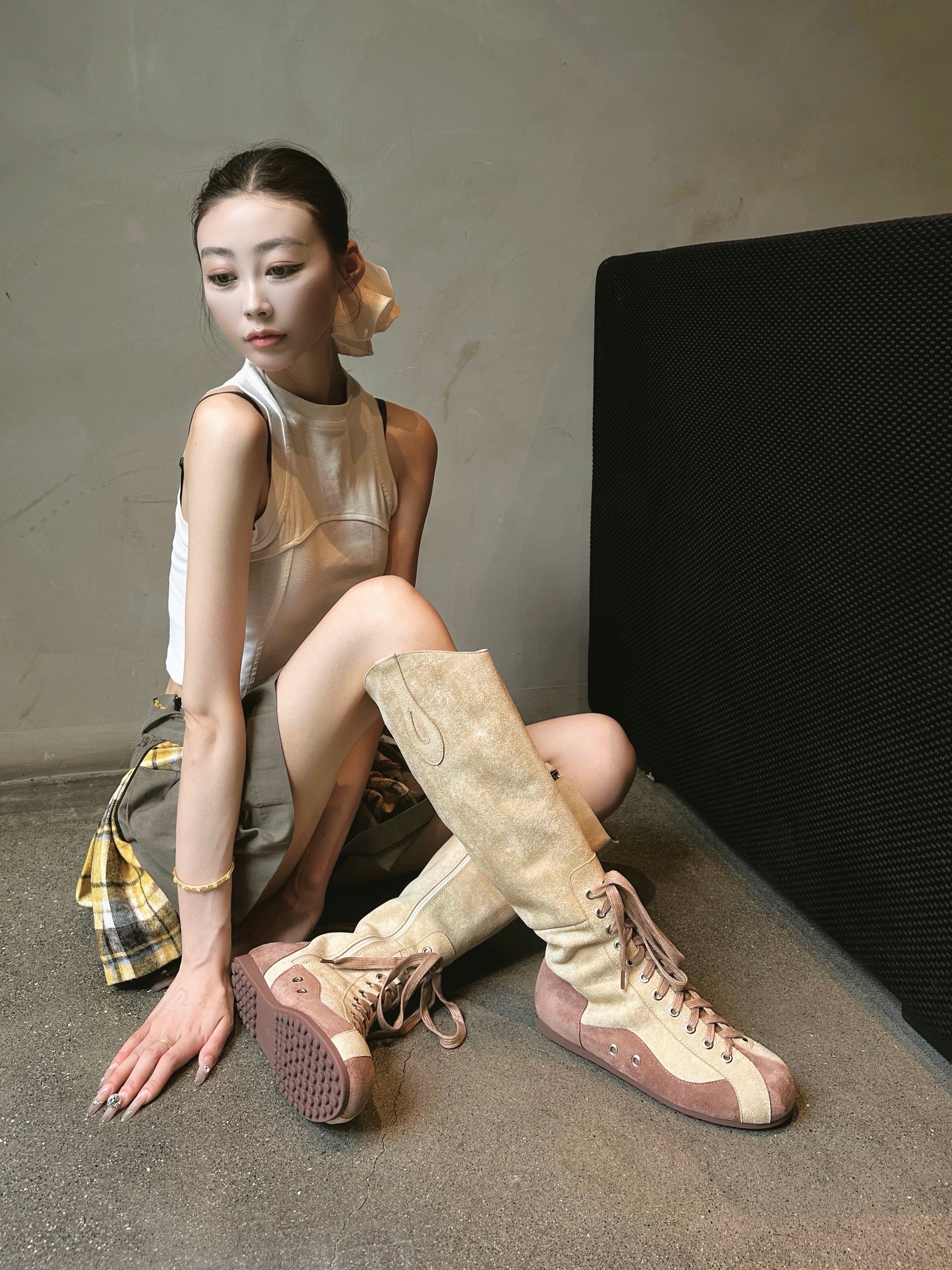 [cn | pre-order] sporty retro lace-up rider boots