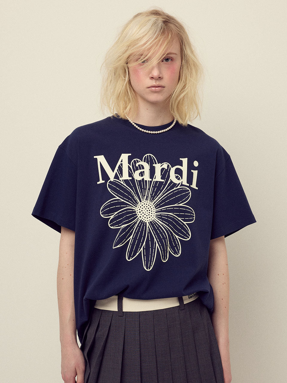 [MARDI MERCREDI] unisex t-shirt flower - navy ivory
