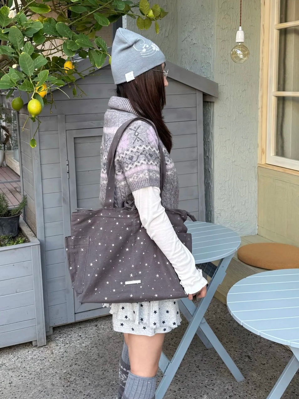 [cn | pre-order] girl's heart polka star canvas tote bag