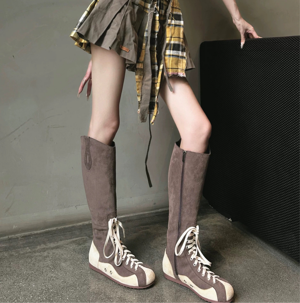 [cn | pre-order] sporty retro lace-up rider boots