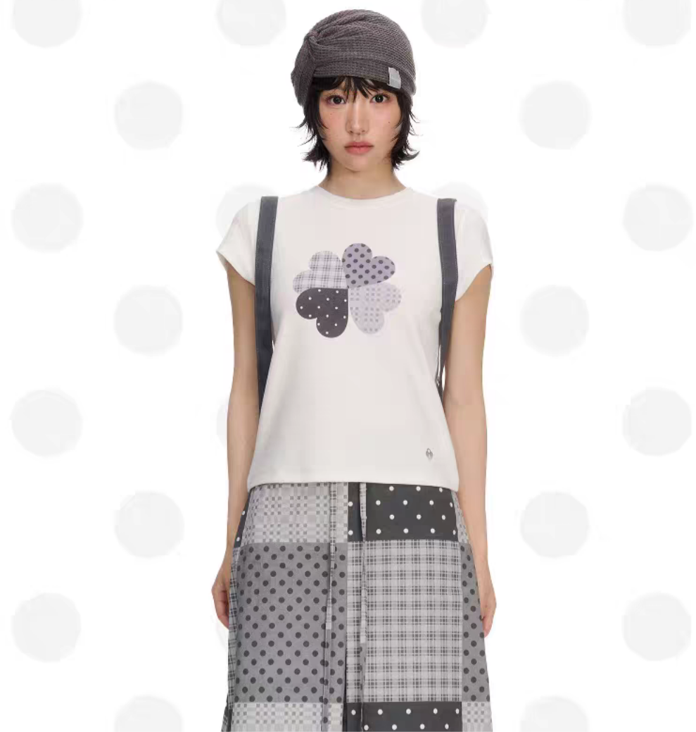 [NECYSTUDIO] plaid polka four leaf clover shirt