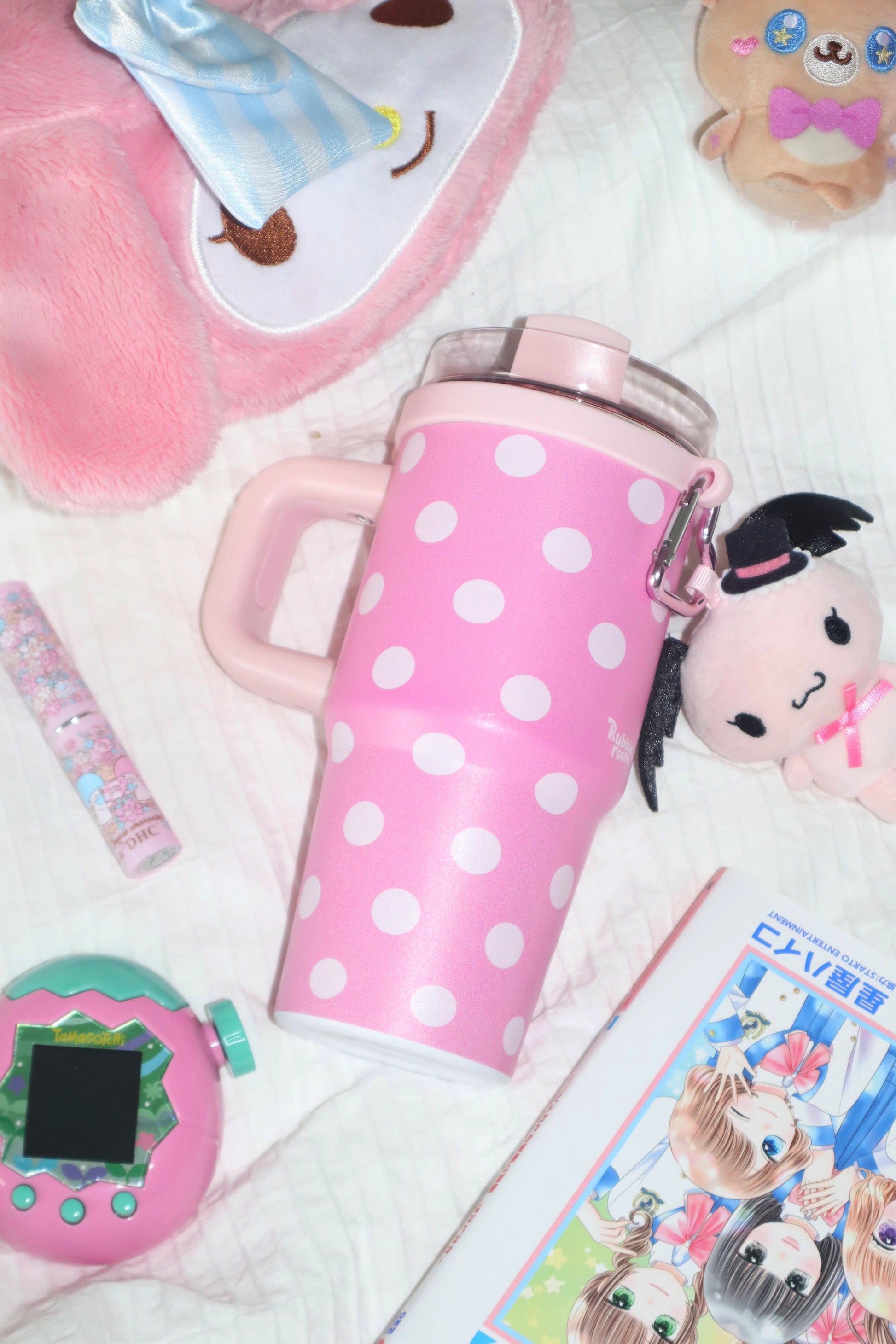 [cn | pre-order] rubbie's room pink polka dot stainless steel straw tumbler cup