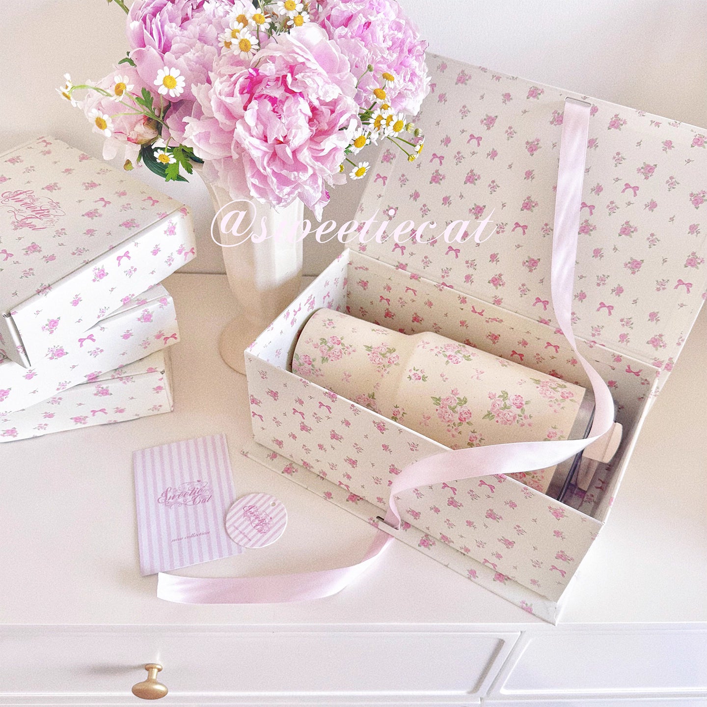 [cn | pre-order] sweetiecat floral stainless steel straw tumbler cup