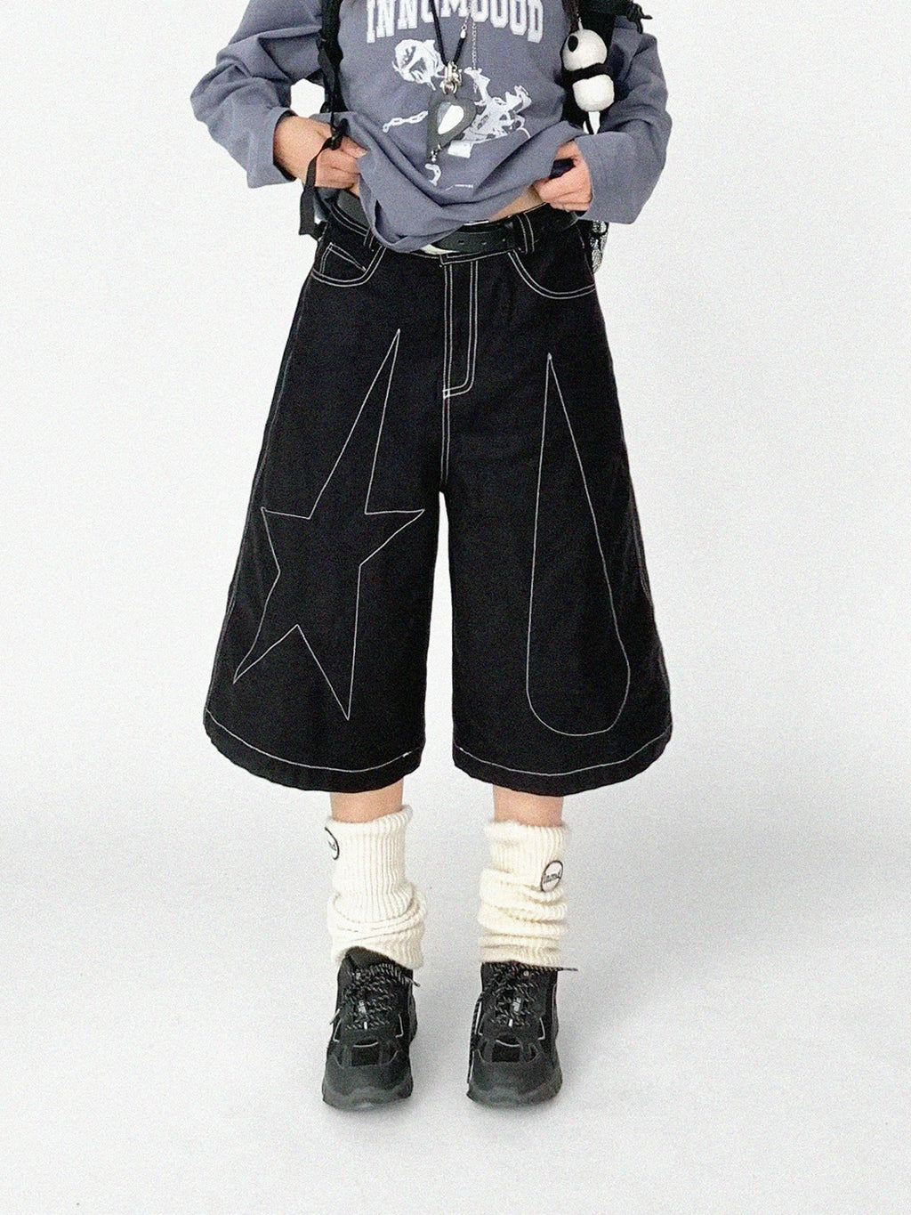 [innomood] tears star wide leg jorts
