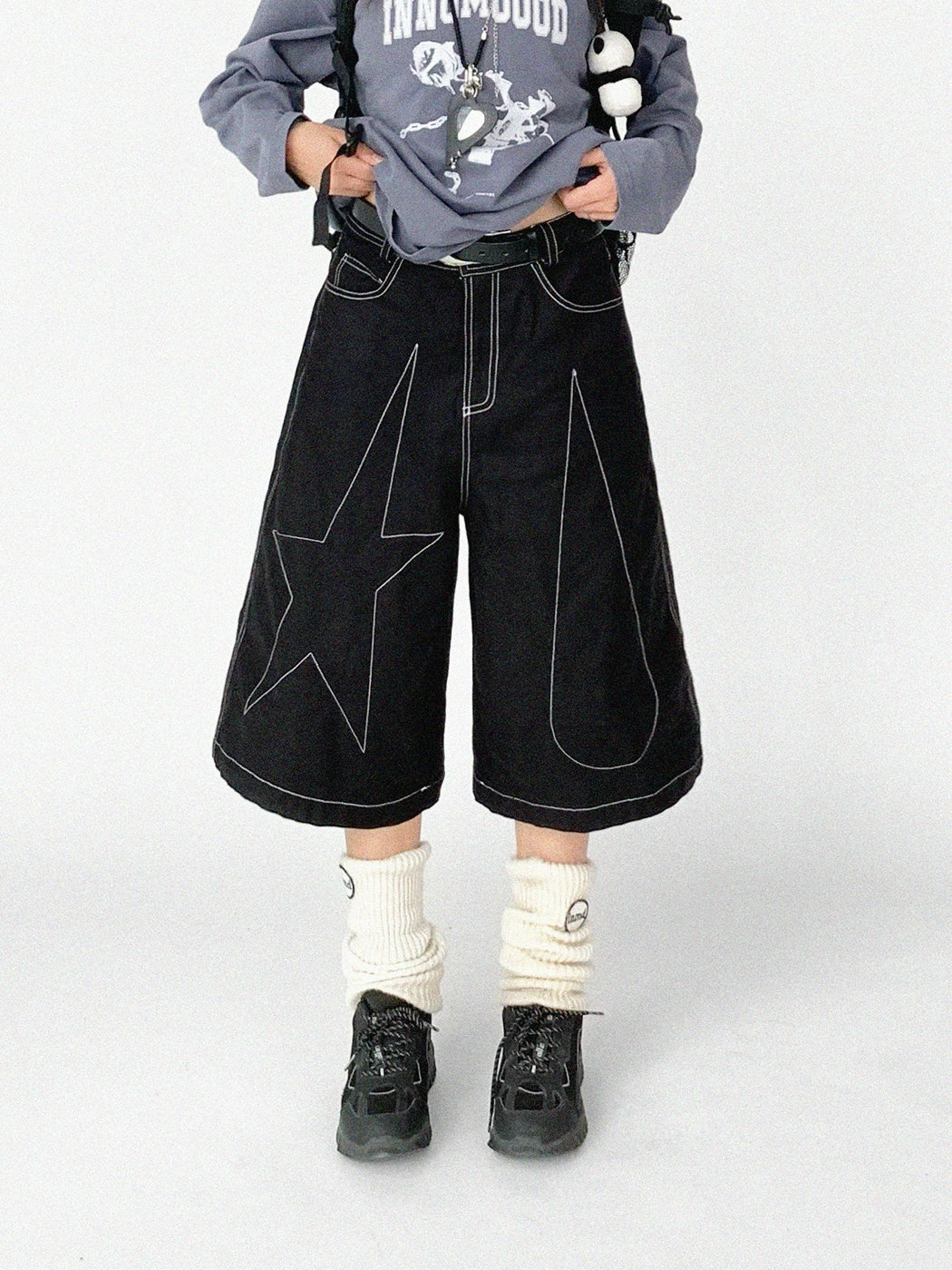 [innomood] tears star wide leg jorts