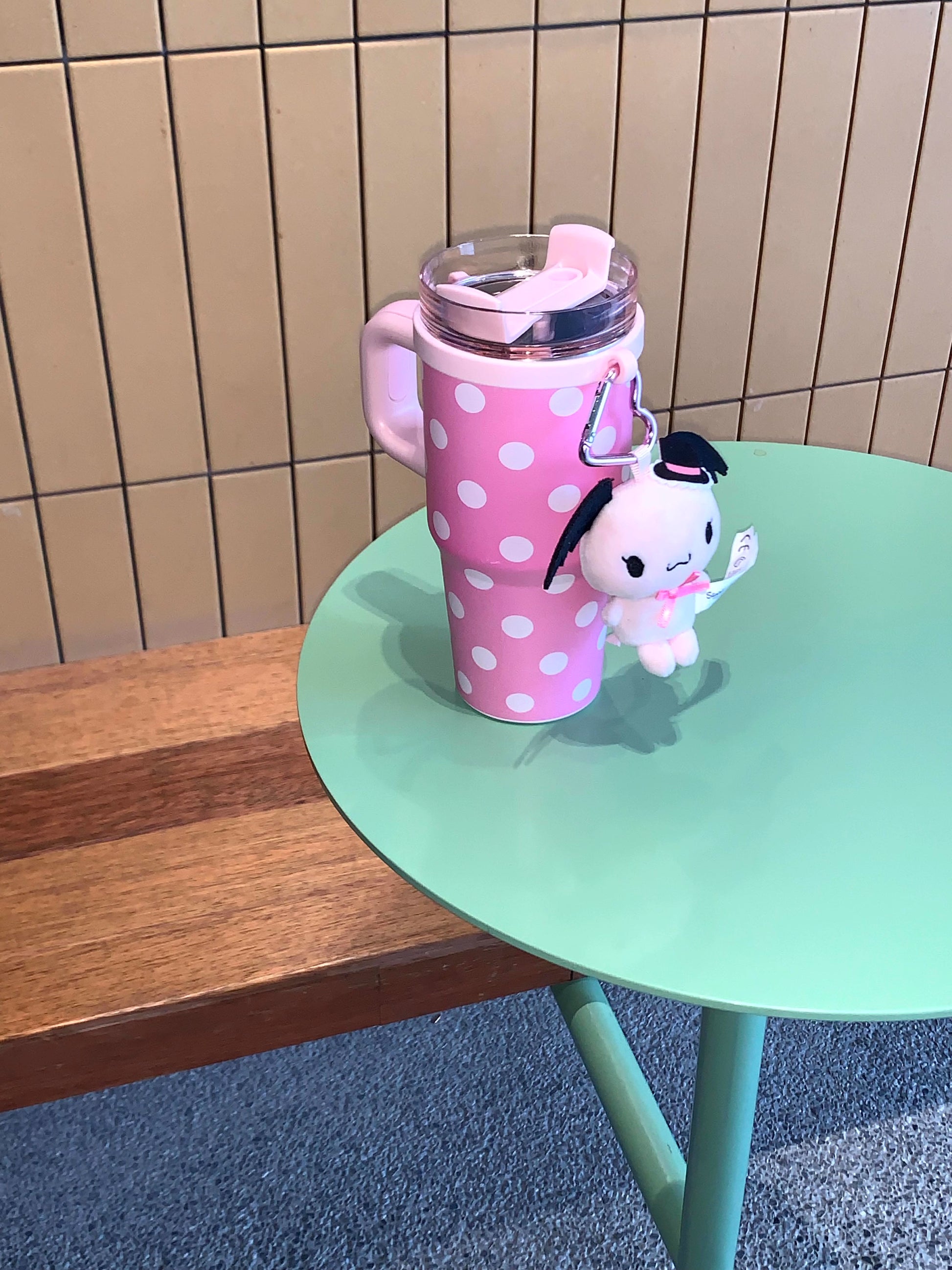 [cn | pre-order] rubbie's room pink polka dot stainless steel straw tumbler cup