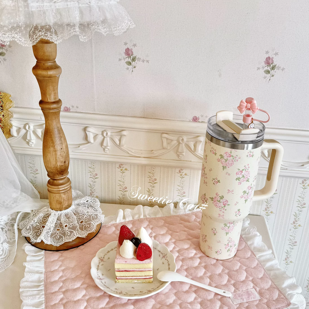 [cn | pre-order] sweetiecat floral stainless steel straw tumbler cup