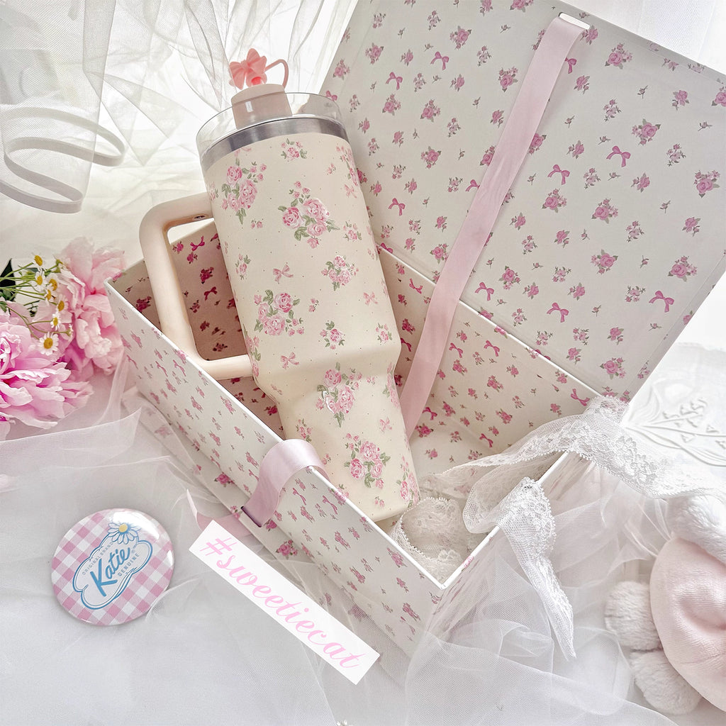 [cn | pre-order] sweetiecat floral stainless steel straw tumbler cup