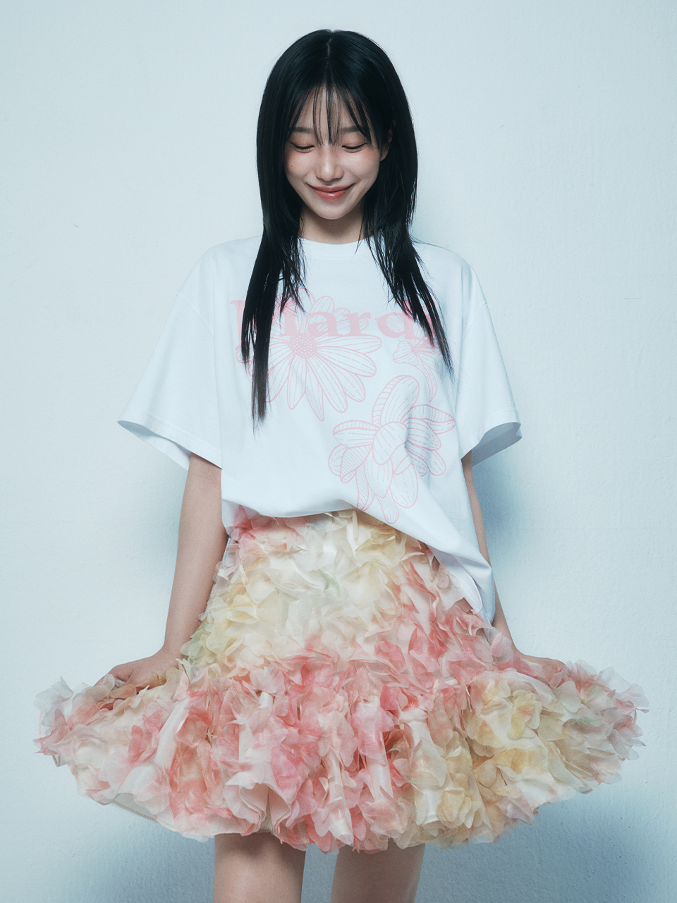 [MARDI MERCREDI] unisex t-shirt triple flower - white pink