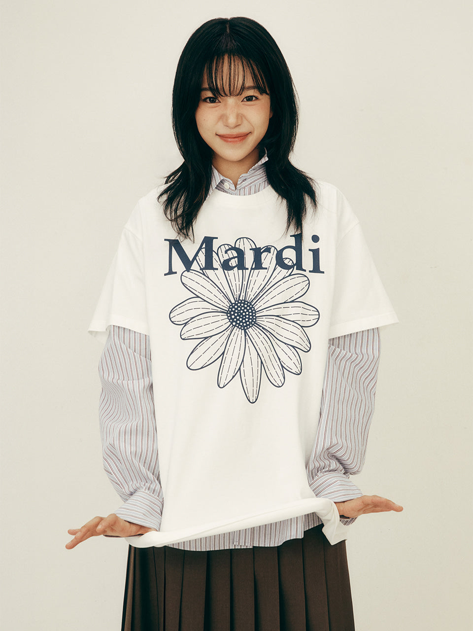 [MARDI MERCREDI] unisex t-shirt flower - ivory navy