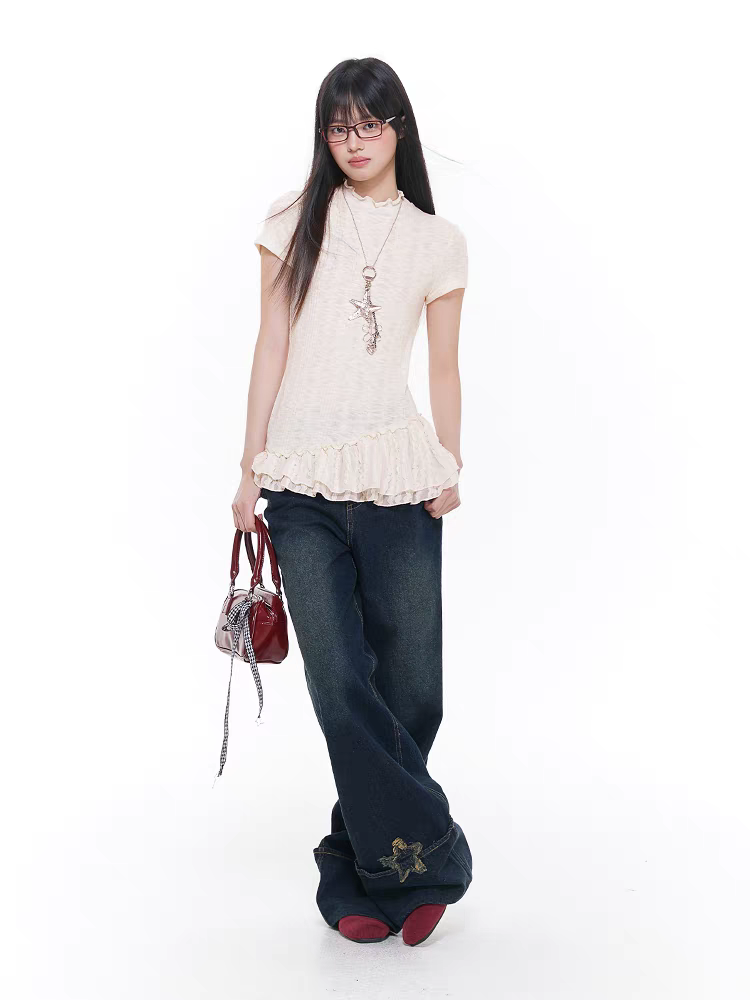 [CyNi] ruffle short sleeve blouse