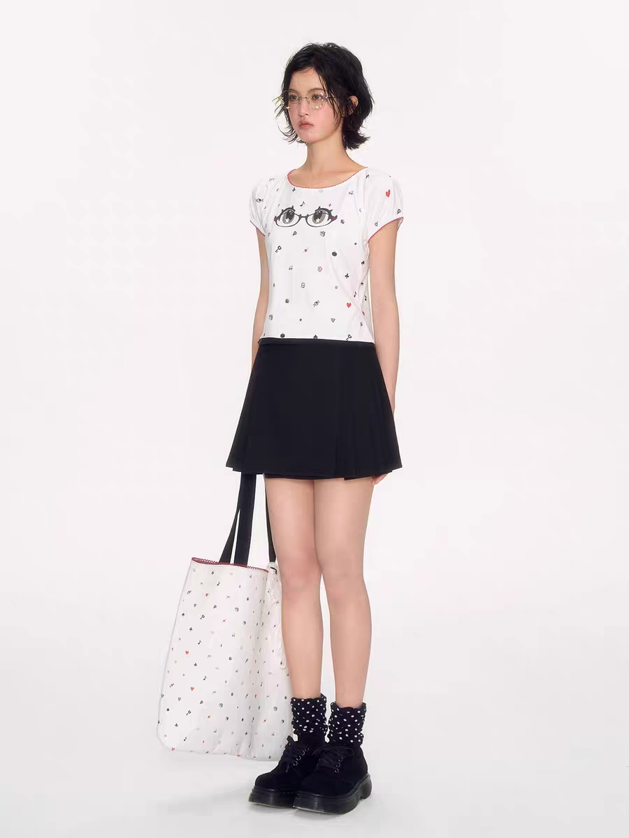 [NECYSTUDIO] mimora glasses short-sleeved shirt