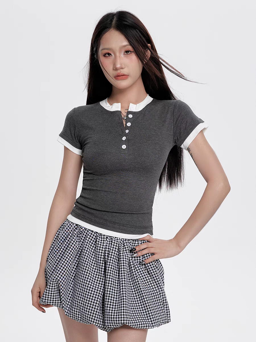 [CHETOOR] double layer button top