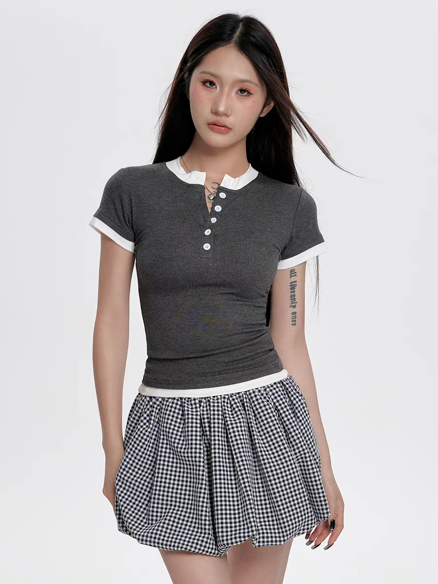 [CHETOOR] double layer button top