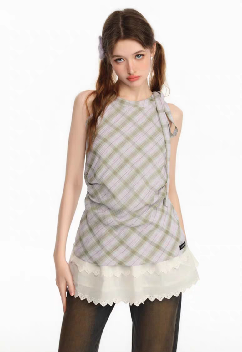 [CyNi] halter plaid dress top