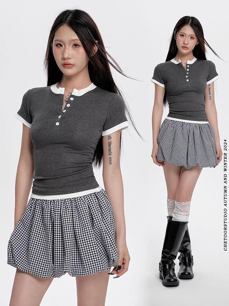 [CHETOOR] double layer button top