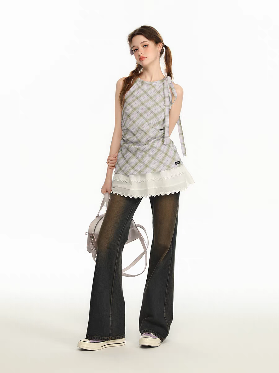 [CyNi] halter plaid dress top