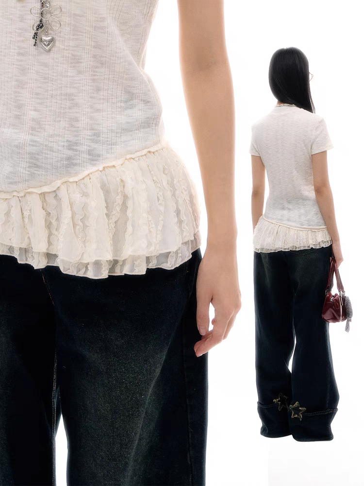 [CyNi] ruffle short sleeve blouse