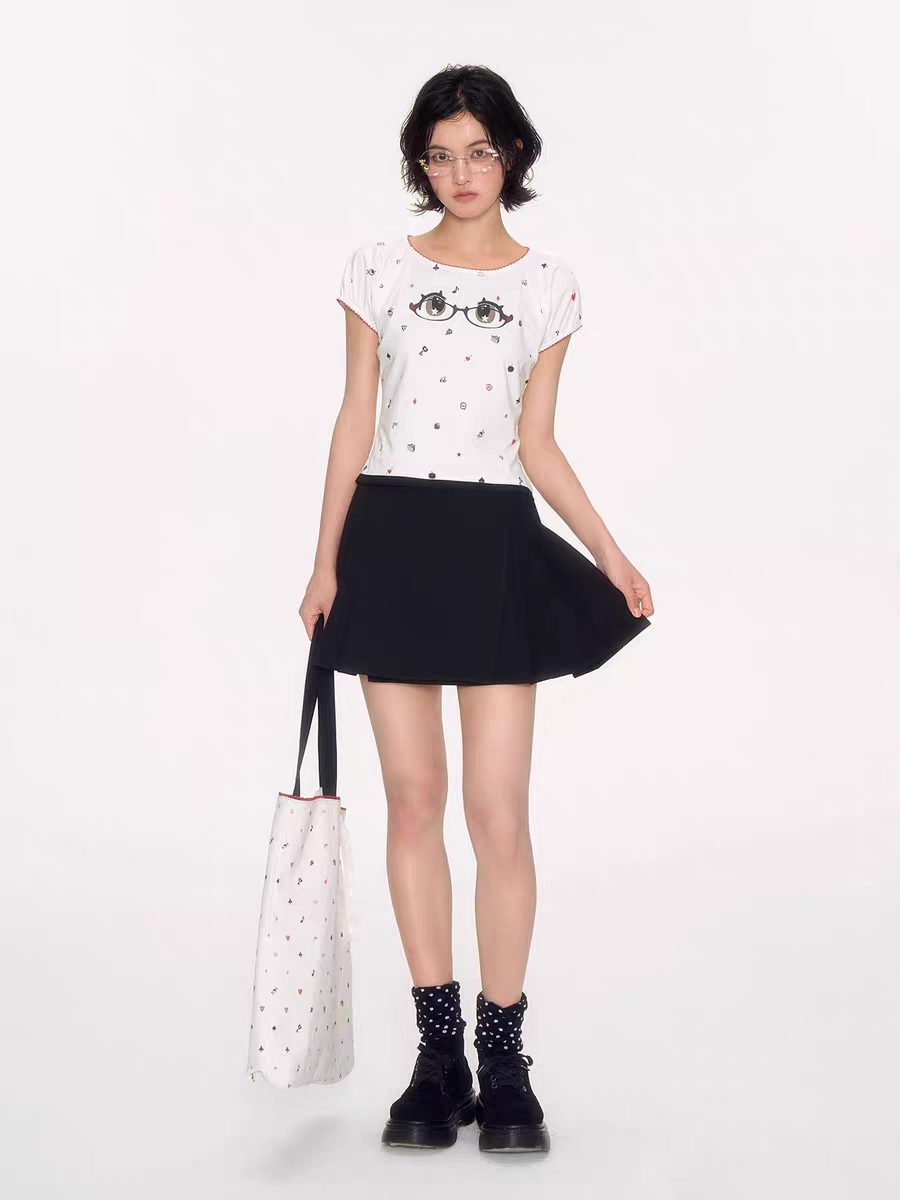[NECYSTUDIO] mimora glasses short-sleeved shirt