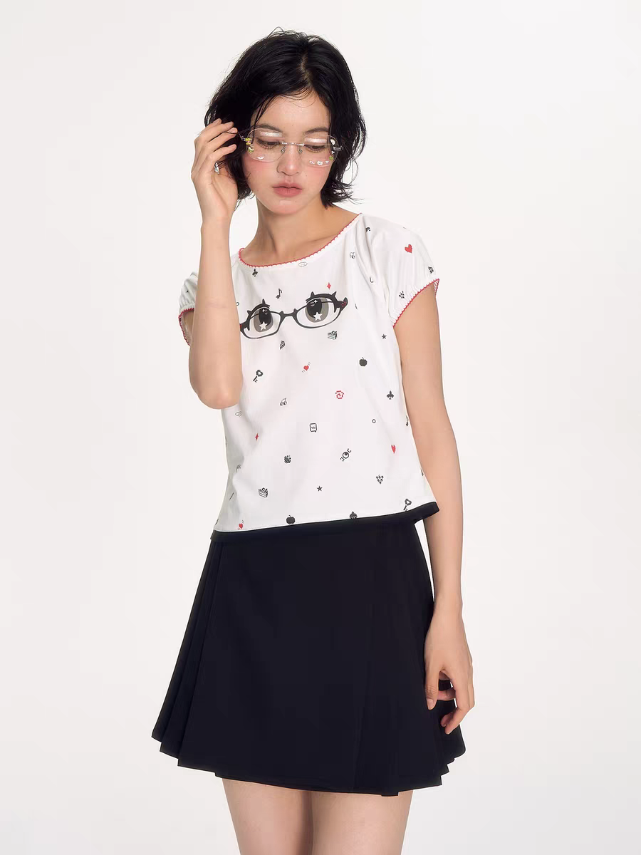 [NECYSTUDIO] mimora glasses short-sleeved shirt