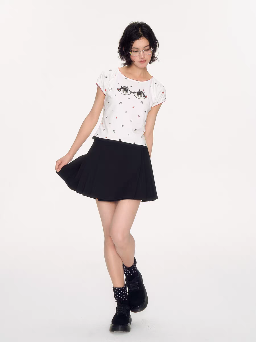 [NECYSTUDIO] mimora glasses short-sleeved shirt